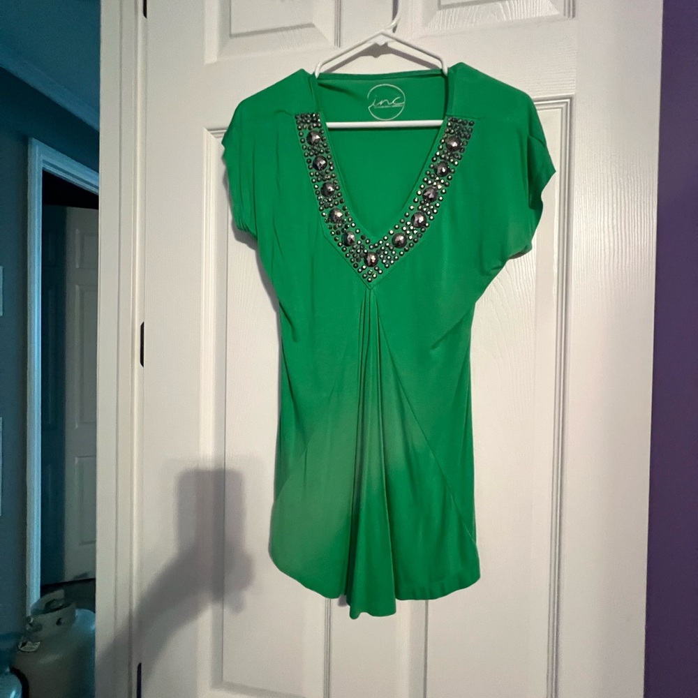 INC Green Embellished Top